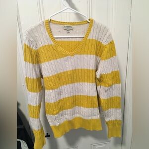St. John's Bay Women's V-Neck Sweater in Yellow and White